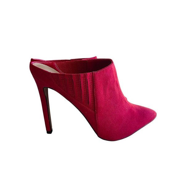ShoeDazzle Red Blakely Pointed Toe Stiletto Heel Mules Size 7.5 Faux Suede Slip- - Picture 15 of 16